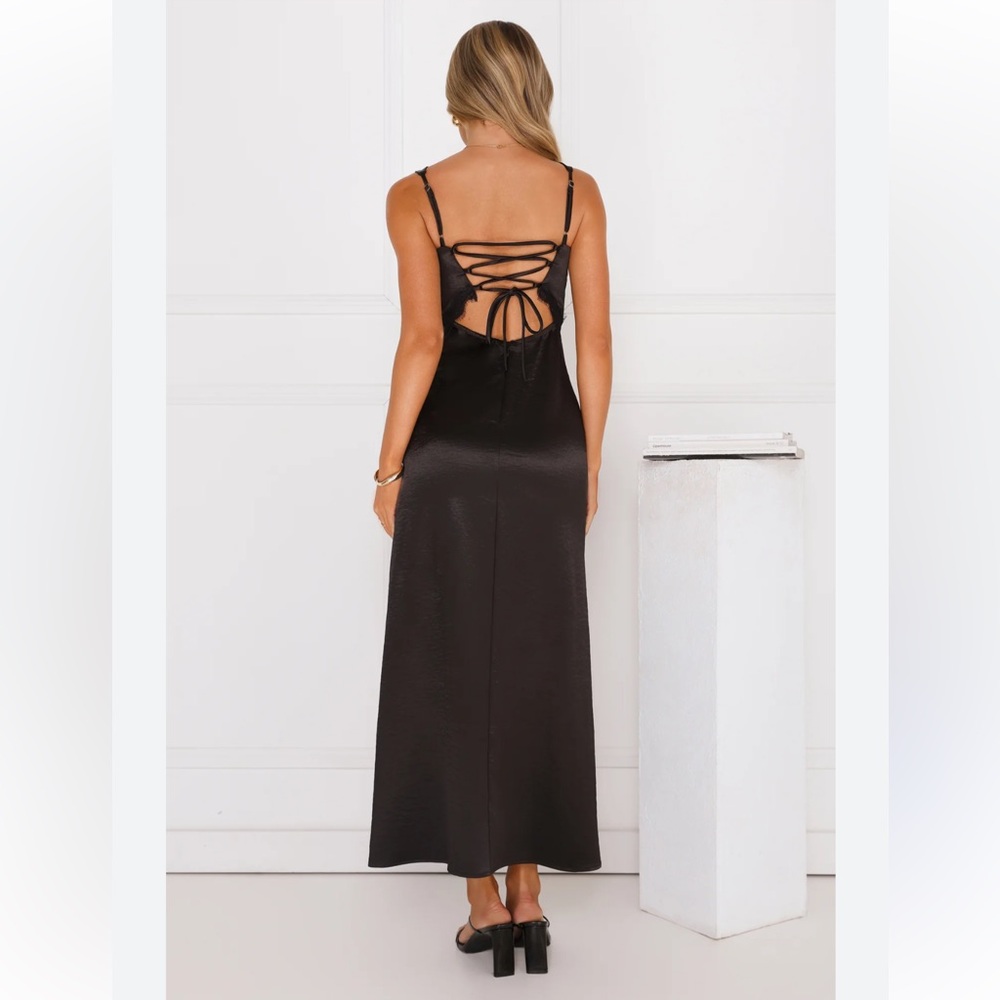 HELLO MOLLY Black Corset Tie Back Midi Dress Cocktail Party Slip Sexy Size 6